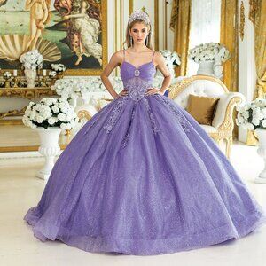 New Long Sleeveless Tulle Ceremonial Gown w/ Back Bow & Lace Up Back DQ 1958